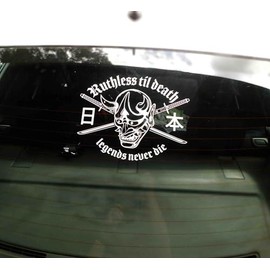 Ruthless Til Death V1 Rear Window Decal Car Sticker Banner JDM Vinyl Graphic Kanji Japanese Oni… (11.25" x 14", White Glossy)