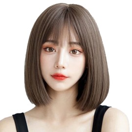 Pelucas para Mujer Cabello Natural, Pelucas de Cabello Natural, Peluca de Mujer, Peluca Corta de Color Marrón Oscuro Peluca Corta de Moda Dulce DIY de Color Marrón Oscuro Peluca