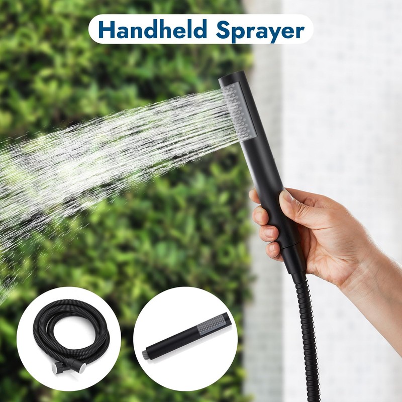 Cinwiny Matte Black Wall Mount Outdoor Shower Kit with Hand