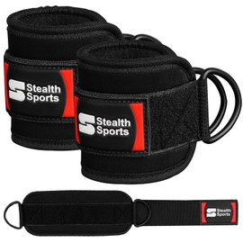 Stealth Sports Ankle Straps for Cable Machine Attachment 7mm Neoprene Padded Gym Ankle Straps Women Men 4”x10” Gym Wrist Cuff Double D-Rings–Leg Workout Curls Hip Abductor Ankle Cuff Straps (Pair)