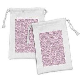 Ambesonne Abstract Fabric Pouch Set of 2, Continuous 80's Style Funky Jumble Paint Brush Strokes Continuous Pattern, Small Drawstring Bag for Toiletries Masks and Favors, 9" x 6", Pink Green White