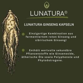Lunatura - Set of 3 - Ginseng Capsules - Fermented Siberian and Korean Ginseng - Vegan - 180 Capsules