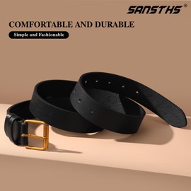 SANSTHS Belts for Women for Jeans Coats Dresses, Leather Belt Women with Classic Bronze Buckle, Black S