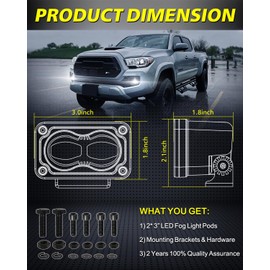 AKD Part 3 Inch SAE LED Fog Lights 40W DOT Approved Mini LED Light Pods Street Legal Cut-Off Low Beam Small Offroad Lights Fog Pods Lights 2 Packs for Trucks Pickup Motorcycle Dirt Bike SUV UTV ATV