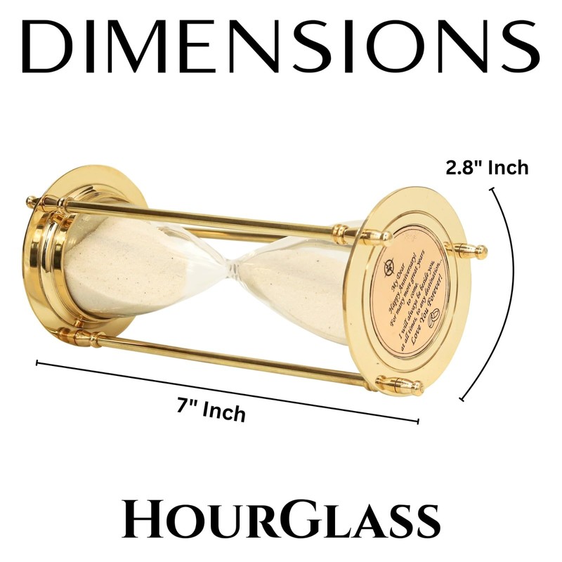 Brass Hourglass with Inspirational Quote Happy abbiversary Timeless Sand Timer