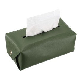 sourcing map Tissue Box Cover with Button Rectangle Tissue Box Holder PU Leather Facial Tissue Paper Dispenser for Tabletop Bathroom Bedroom Kitchen (Dark Green, 6.7 x 4.3 x 3.1 Inch)