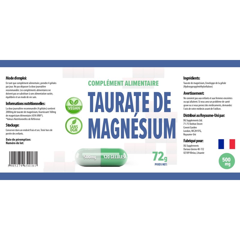 Magnesium Taurate 2000 mg per Serving, 120 Vegan Capsules, Laboratory