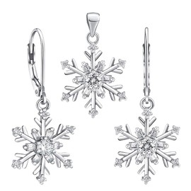 SILVEGO Women's 925 Sterling Silver Snowflake Earrings and Pendant Jewellery Set, Silver, Cubic Zirconia