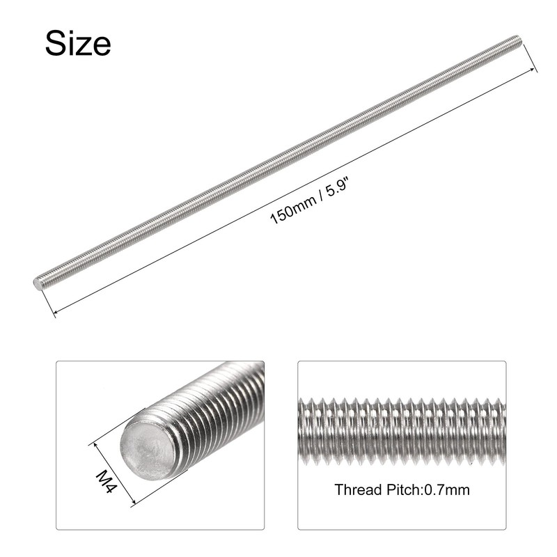 sourcing map M4 x 150mm Fully Threaded Rod 304 Stainless