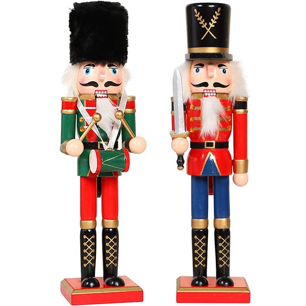 KAHEIGN 2Pcs Wooden Nutcracker Soldiers, 2 Style 30CM Christmas Traditional