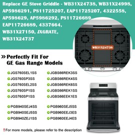 Hiorucet WB31X24738 Cast Iron Griddle Replacement for GE Appliance Gas Range, JGBS66REKSS, JGB700SEJ4SS, JGSS66SEL1SS, JGSS66SEL3SS, JGSS66SELSS, JGB700SEJ1SS Griddle Plate Cooktop for GE Center Part.