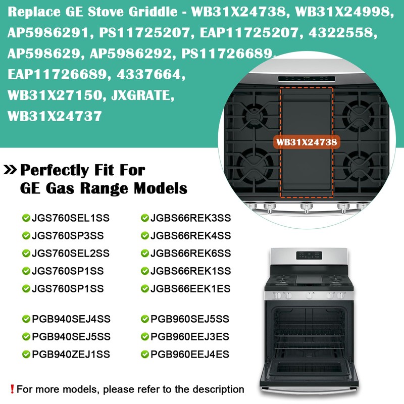Hiorucet WB31X24738 Cast Iron Griddle Replacement for GE Appliance Gas