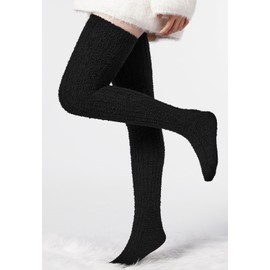 Moon Wood Womens Thigh High Socks Long Soft Warm Leg Warmers Fuzzy Over Knee High Stockings Coral Fleece Plush Socks