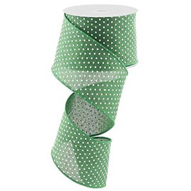 Emerald Green White Raised Swiss Polka Dots Wired Ribbon (2.5 Inches x 10 Yards)