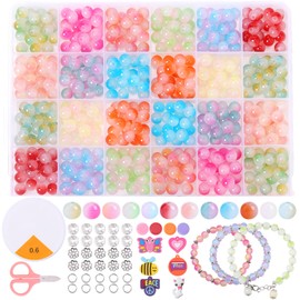 Colle 712 pcs Round Glass Beads Bracelet Making Kit, 15 Color 8mm Crystal Gemstone Beads for Jewelry Earrings Necklaces Rings Making, DIY Crafts