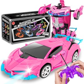 Ynybusi Pink Remote Control Car, Transformation Robot Rc Cars for Kids Girls Boys Gift, 1:18 Scale Racing Car with One-Button Deformation & 360°Drifting Robot Toys for Girls Boys