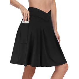 KORALHY Skorts for Women with Pockets Knee Length Athletic Skirt Golf Skirts for Women Tummy Control Tennis Skorts Black M