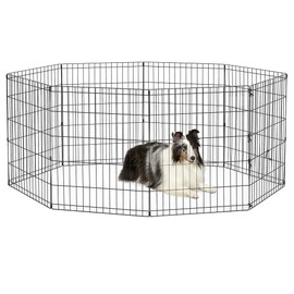 New World Folding Metal Puppy/Dog Exercise Pen, Indoor/Outdoor Playpen with No Door, Provides 16 Sq Feet of Play Space, 30-Inches Tall, Black E-Coated