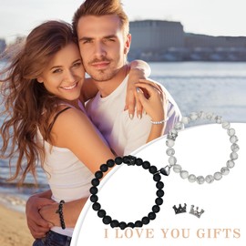 Sistble Gifts for Girlfriend, Boyfriend And Girlfriend Birthday Gifts Bracelet Matching Bracelets for Couple Crown Heart White Black Bead Bracelet Bf Gf 1st Anniversary Christmas Gift Jewelry