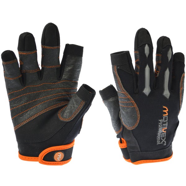 MOTIVEX® Professional Sailing Gloves Black/Orange Back Spandex Coated Palms 2