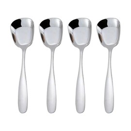 GSHLLO 4 Pcs Stainless Steel Square Spoon Flat Yogurt Spoon Ice Cream Spoons Rice Serving Spoons Korean Style Soup Spoon Table Dinner Spoons Metal Sugar Spoons