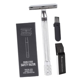Rastrillo de Afeitar Manual de Doble Filo 4.05In con Cepillo y 5 Hojas – Afeitado Seguro y Preciso para Barba y Bigote, Kit Portátil para Viajes y Uso Diario de Hombre