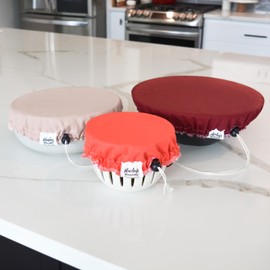 Marley's Monsters Linen Bowl Cover Bundle - Set of 3 - Washable and Reusable (Lava)