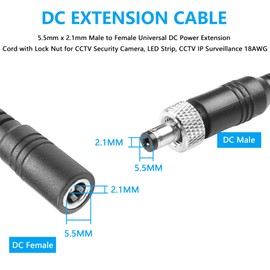 CERRXIAN 4.92FT DC 12V Power Extension Cable, 5.5mm x 2.1mm Male to Female Universal DC Power Extension Cord with Lock Nut for CCTV Security Camera, LED Strip, CCTV IP Surveillance 18AWG