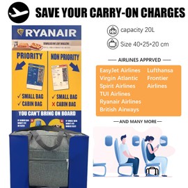 CNMTCCO for Ryanair Cabin Bag 40x20x25 Underseat Small Cabin Bag with Shoulder Strap Foldable Travel Bag Waterproof Holdall Bag Carry on Bag Hand Luggage Bag for Men and Women (Grey)