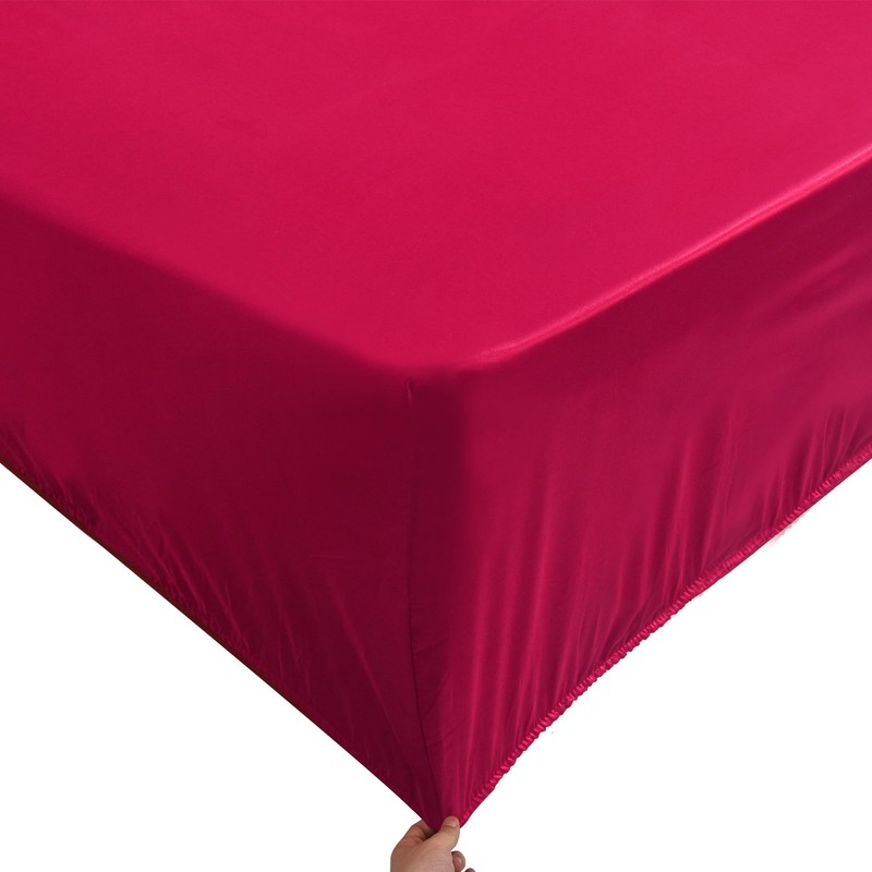 ROOEE Satin Silk Fitted Sheet with Pillowcase Set Breathable Soft