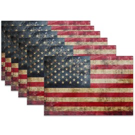 American Flag Placemats Set of 6,Retro Heat Resistant Table Mats Washable Place Mats for Party Kitchen Farmhouse Home Dining Holiday Decor 12x18 Inch