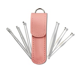 Qgond Ear Pick Earwax Removal Kit, Ear Cleansing Tool Set, Ear Curette Cleaner, 360° Spiral Design Ear Canal Cleaner Stainless Steel, with a Storage Box Portable Kit for Home and Travel (Pink)