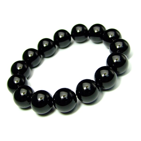 [hinryo] 14 mm AAAAA Cabasset Black Crystal Bracelet Natural Stone Power Stone with Pouch