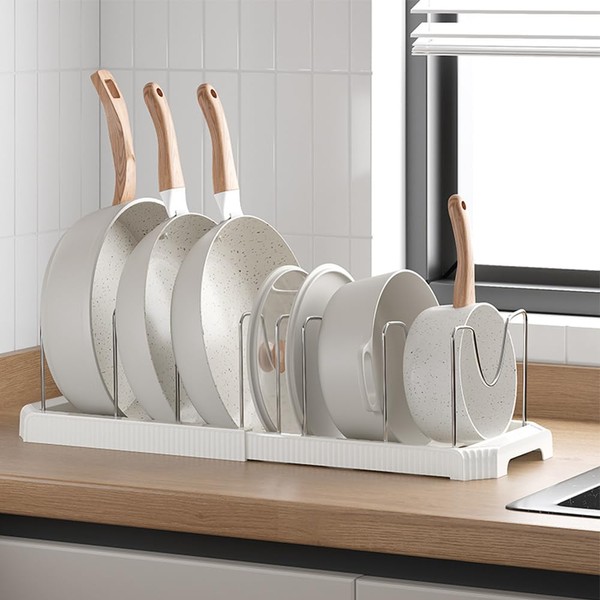 SANKESONG Expandable Pan Lid Organiser Rack Holder, 7 Adjustable Dividers,