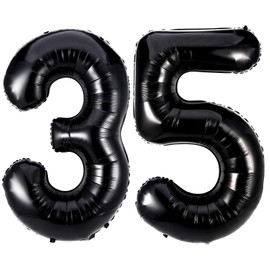 Black 35 Number Balloons, 40 Inch Giant Number 35 Balloons Foil Mylar Helium Black Number Balloons for 35th Birthday Party Supplies Anniversary Event Celebration Decorations