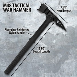 M48 Tactical War Hammer with Vortec Sheath | 15 1/2" Survival & Breaching Hammer with 7 3/4" Cast Stainless Steel Head, Hammerhead & Back Spike | Reinforced Fiberglass Handle for Battle & Outdoor Use
