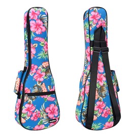 CLOUDMUSIC Ukulele Case Gig Bag Padded Backpack For Soprano 21" Inch(soprano, Hawaii Hibiscus and Palm In Light Blue)