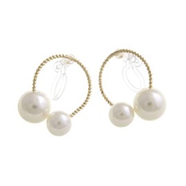 VingTAINE E2077 Double Pearl Ring, Non-Hole Earrings, Resin Earrings, Metal Allergy, Pearl Earrings, Acrylic