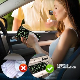 ADUQLZUX Leather Car Registration and Insurance Card Holder, Cute Car Accessories Vehicle Glove Box Car Organizer for Documents, Cards, License Cute Green Aliens