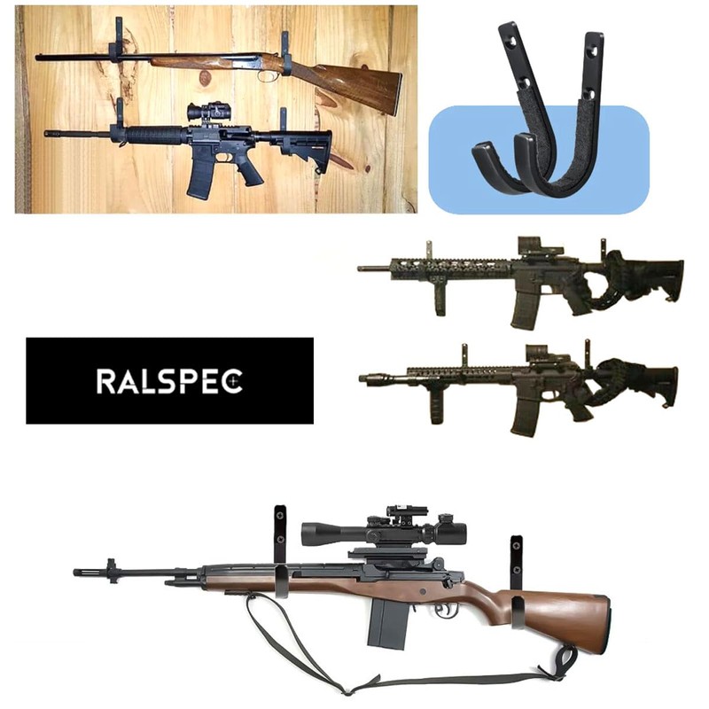 RALSPEC 4 x Padded Rifle Wall Mounting Hooks Brackets Gun
