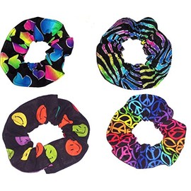 4 Neon Rainbow Peace Signs Fabric Hair Scrunchies Scrunchie Zebra Happy Faces Hearts made by Scrunchies by Sherry