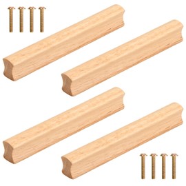 dentedeleao Pack of 4 Furniture Handles, Wooden Cabinet Handles with Mounting Screws, Modern Simple Drawer Handles, Furniture Handle Made of Solid Wood for Kitchen, Chest of Drawers, Cabinet, Hole