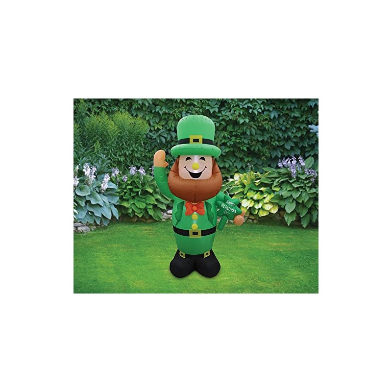 8' Air Blown Inflatable St. Patrick's Day Leprechaun w/Sign Yard