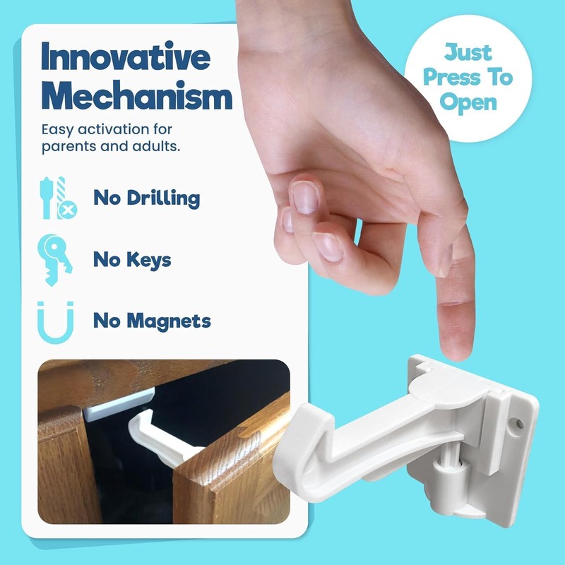 Upgraded Invisible Baby Proofing Cabinet Latch Locks (10 Pack) -