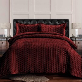 Tribeca Living LUGANOQUITWBU Velvet Oversized Quilt Set, Twin, Burgundy