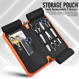 Shears Professional Leather 5 Scissor & Shear Storage Case for Hairstylist - Hairdresser -Scissor Holder Perfect for home-saloon use (Orange)