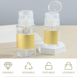 SUTOKAKA 200ML & 100ML Non-Acetone Nail Polish Remover Pump Dispenser Push Down Alcohol Bottle Empty Lockable One-Touch Liquid Container with Flip Top Cap for Makeup Remover Facial Toner