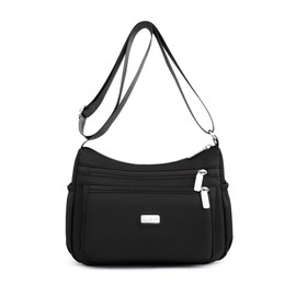 NOTAG Crossbody Bag for Women Lightweight Multi-Pocket Messenger Bag Waterproof Nylon Shoulder Bag for Traveling (Black)