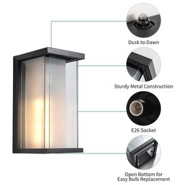 Maxax Dusk to Dawn Outdoor Wall Sconce, 13.3" Outside Wall Lights, Modern Black Wall Mount Light Fixture, Waterproof Exterior Lighting Fixtures for House Porch Garage, 2-Pack