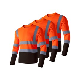 Ubon Hi Vis Shirts for Men, Safety Shirts Long Sleeve High Visibility Reflective Construction Shirts for Work 3-Pack, Orange Black, 3X-Large